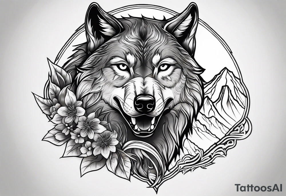 wolf mountain tattoo idea