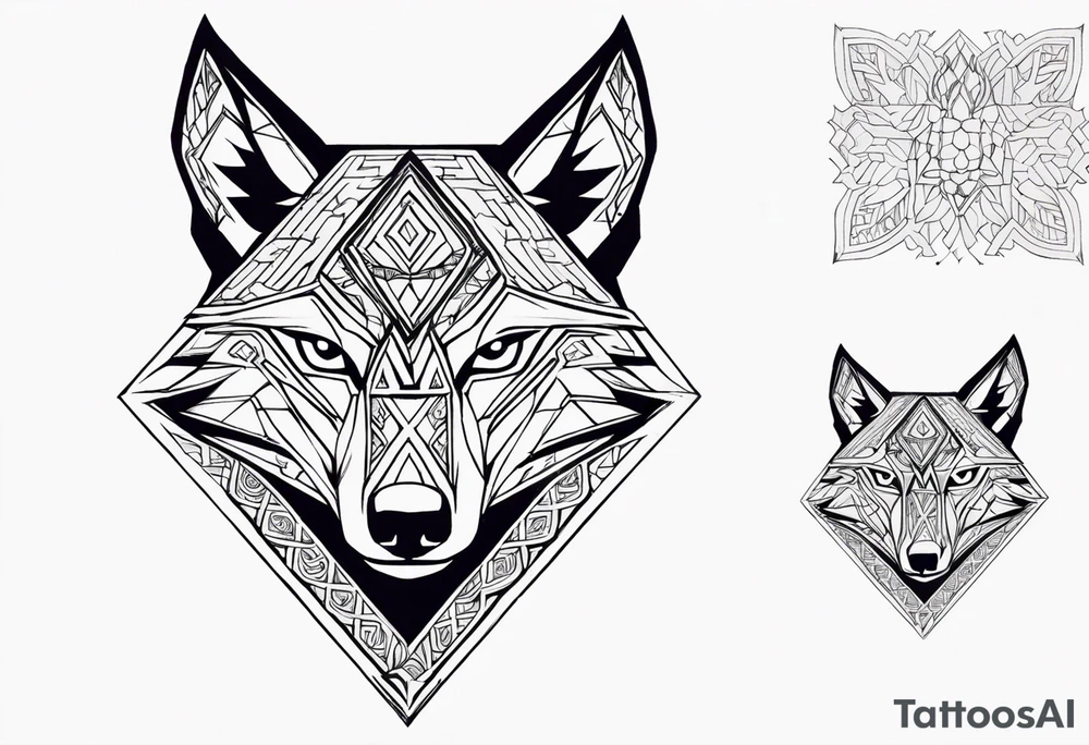 Legend of zelda link wolf in side profile muzzle facing th ebottom 
, in the center of his forhead is a diamond shape with a dot in the middle done in the style of black line work.  His mouth should be open snarling tattoo idea