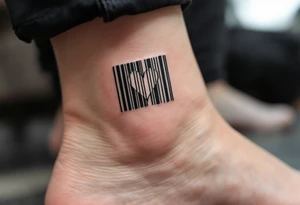 A sleek black barcode with a hidden heart symbol embedded within the lines, subtly revealing love when viewed closely. tattoo idea