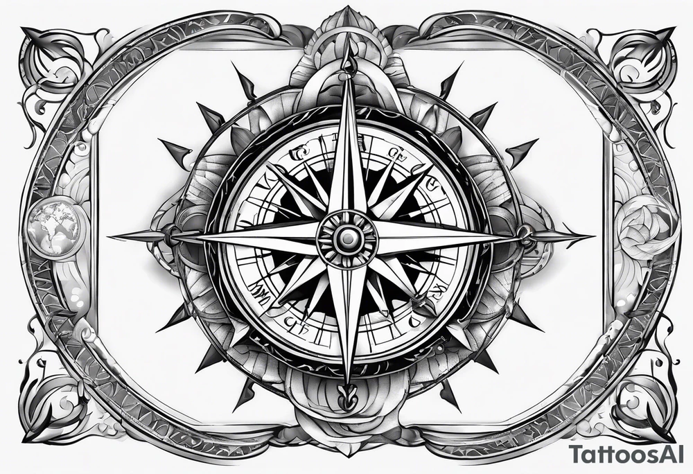 Compass with compass rose and anchor and geo data tattoo idea