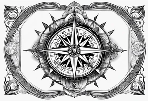 Compass with compass rose and anchor and geo data tattoo idea