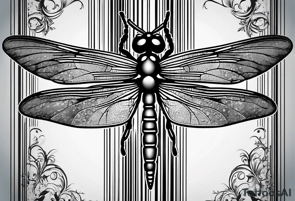 Barcode with dragonfly above tattoo idea
