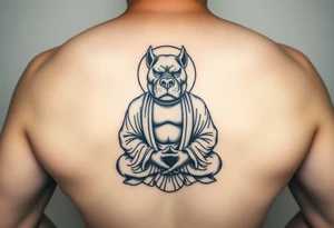 Meditating fat Buddha with pitbull head tattoo idea