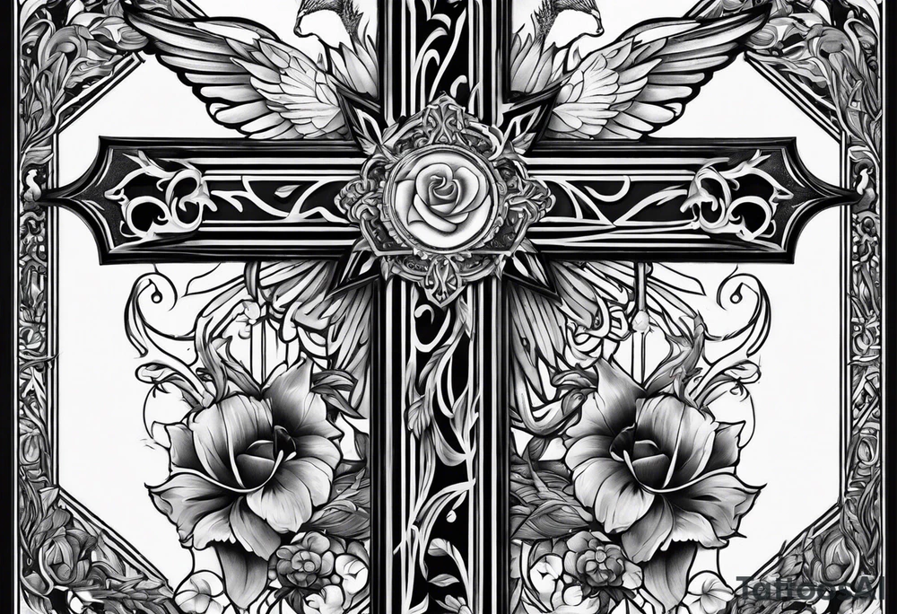 cross, god, birds tattoo idea
