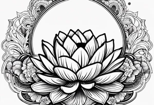 Feminine energy, yin yang, lotus flower, good luck, ohm sign, moon straight line tattoo idea
