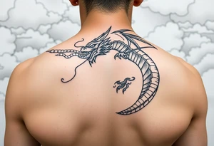 fierce dragon breathing iridescent fire against stormy skies tattoo idea