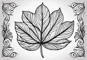 Leaf with the name Lydia inside the leaf tattoo idea