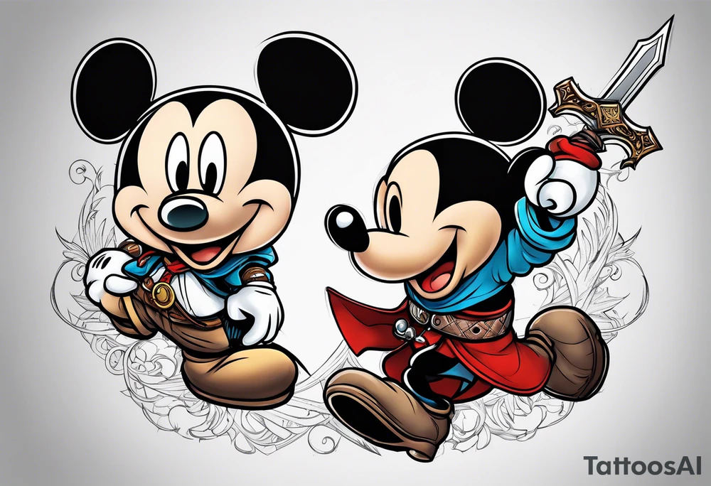 mickey mouse as assassins creed with blade tattoo idea