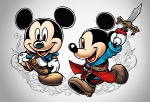 mickey mouse as assassins creed with blade tattoo idea