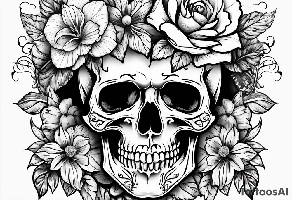 Skull  flowers tattoo idea