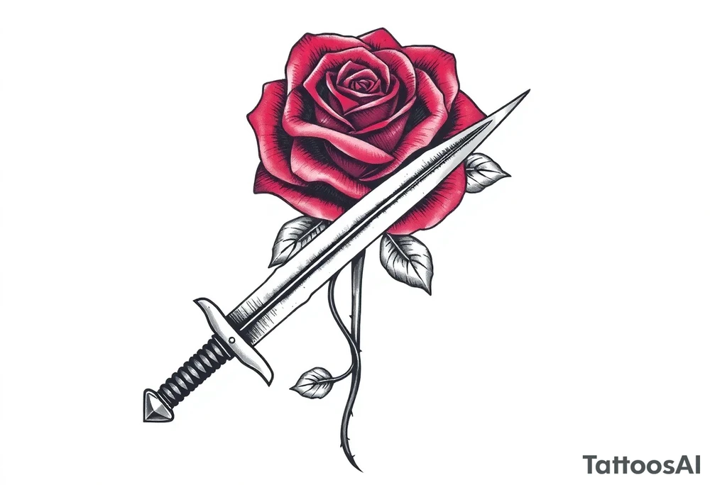 sword with a broken tip passing through a rose tattoo idea