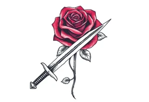 sword with a broken tip passing through a rose tattoo idea