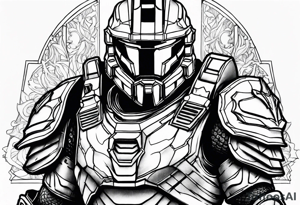 halo over an armored knight tattoo idea