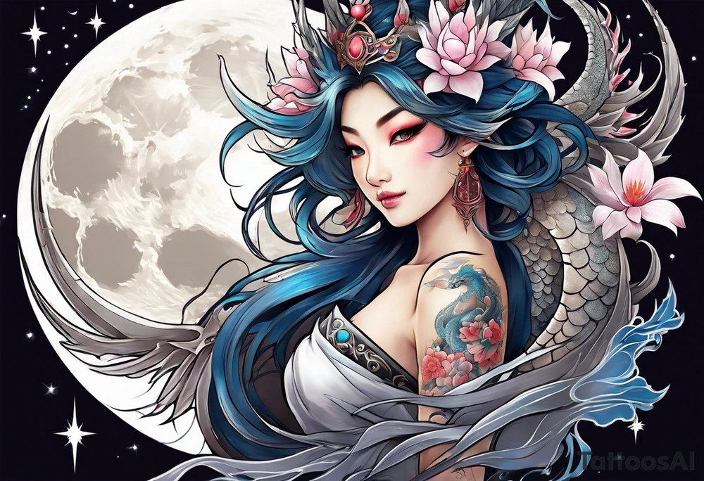 Moon fairy dragon tattoo idea