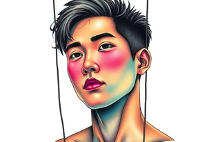 Handsome Asian young guy is controlled like a doll on strings tattoo idea