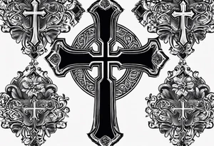 Men’s right pectoral and upper neck tattoo of Coptic Christian cross with black and white fading. Tattoo needs to be realistic with Christian orthodox tone. tattoo idea