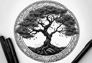 lightning striking a circle of life tree tattoo idea