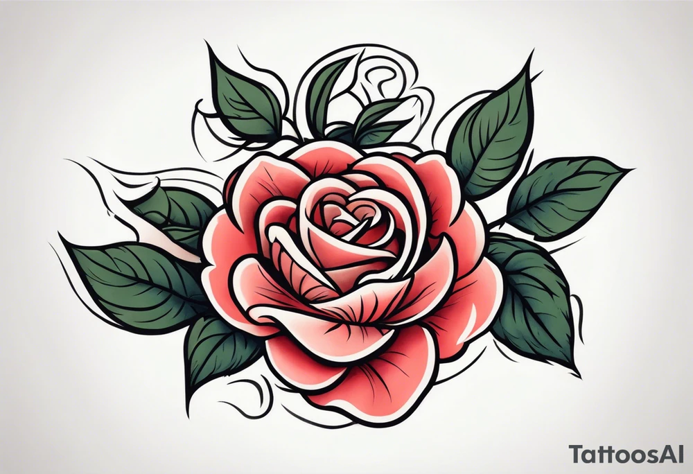 traditional style rose tattoo with the number 5 in it tattoo idea
