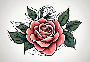 traditional style rose tattoo with the number 5 in it tattoo idea