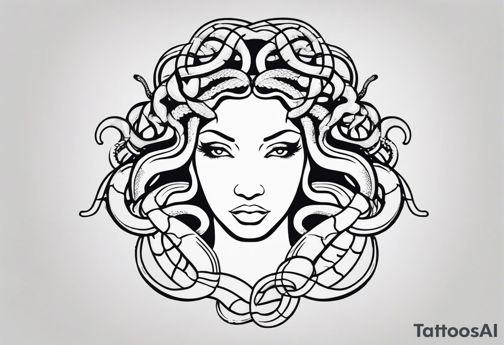 medusa, snakes, with words, SA. tattoo idea