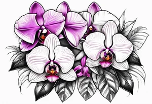 Orquídea e Bougainvillea e cachorro sentado de costas tattoo idea