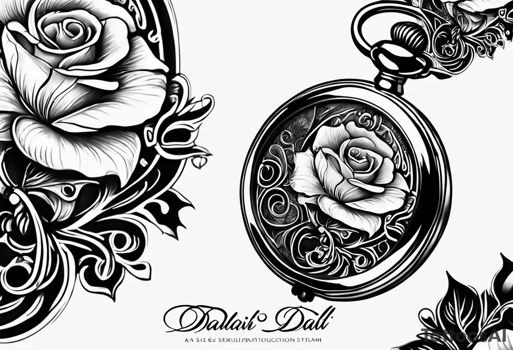 Pocket watch with chain and roses tattoo idea