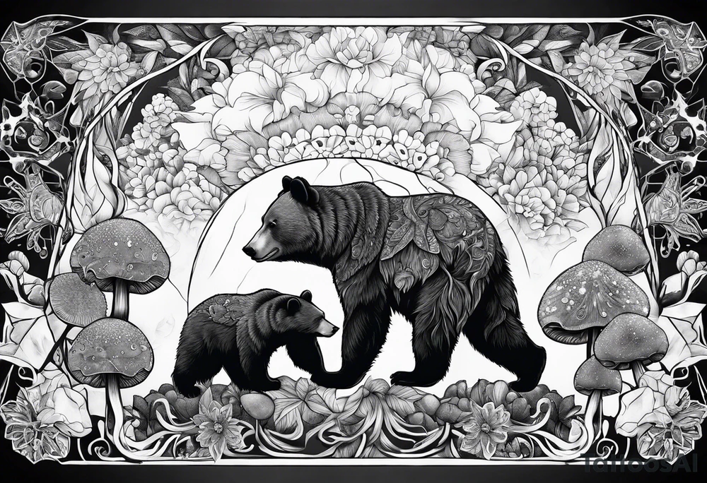 Magic mushrooms bear snowflakes tattoo idea