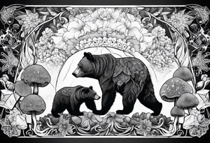 Magic mushrooms bear snowflakes tattoo idea