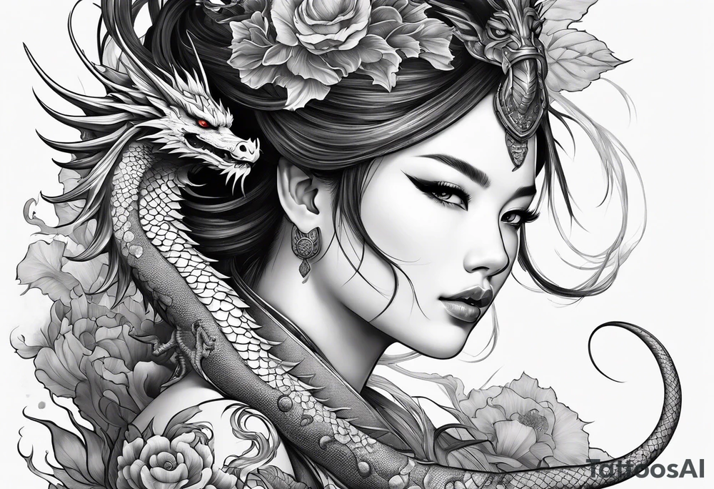 complete warrior nymph with dragon tattoo idea