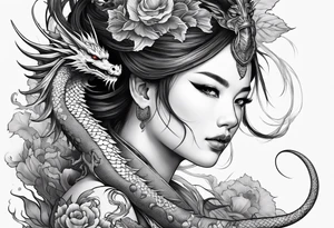 complete warrior nymph with dragon tattoo idea