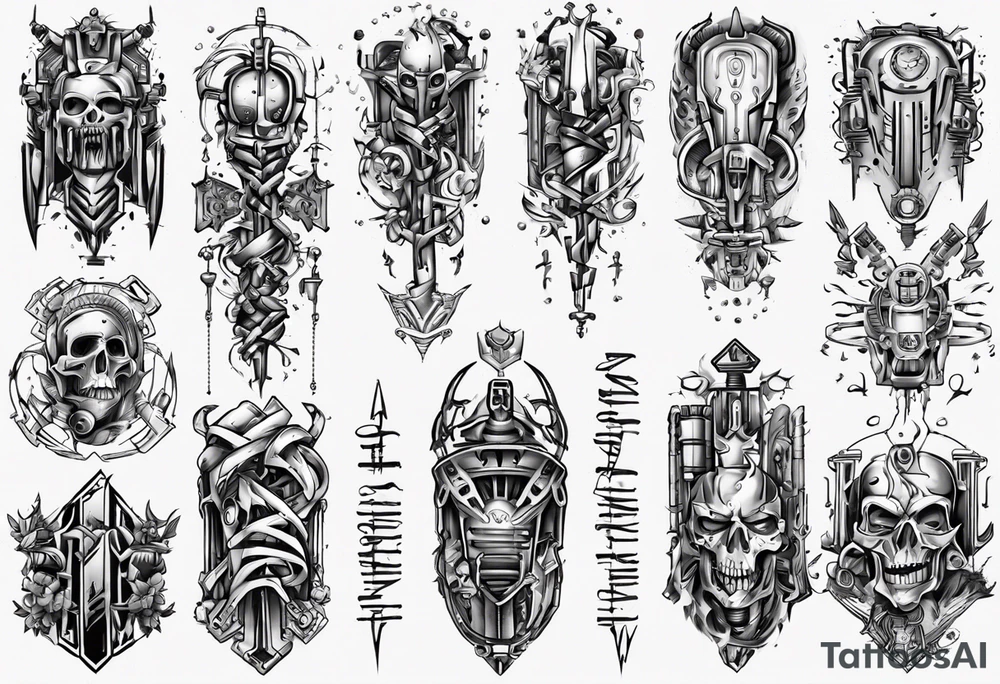 vertical heathen robotic wording tattoo idea