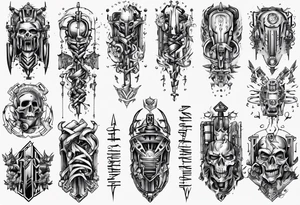 vertical heathen robotic wording tattoo idea