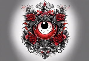 eclipse, vibrant colors (reds and blacks), dark fantasy tattoo idea