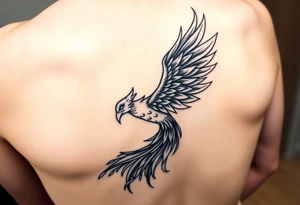 magnificent phoenix rising from golden flames with trailing embers tattoo idea