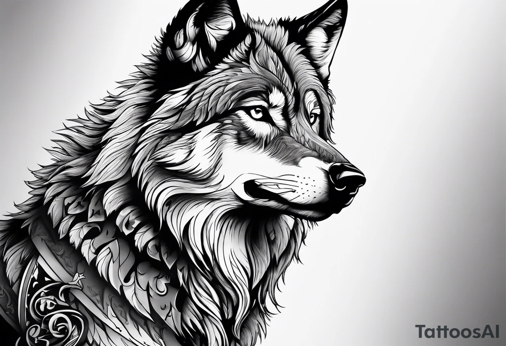 picture of a wolf with the letter S and p around it tattoo idea