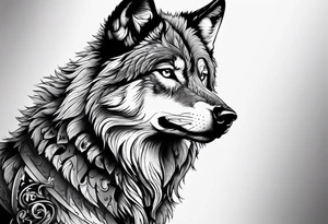 picture of a wolf with the  letter S and p around it tattoo idea
