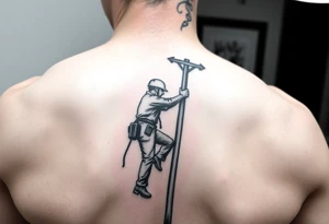 realistic tattoo of a power lineman climbing a pole tattoo idea