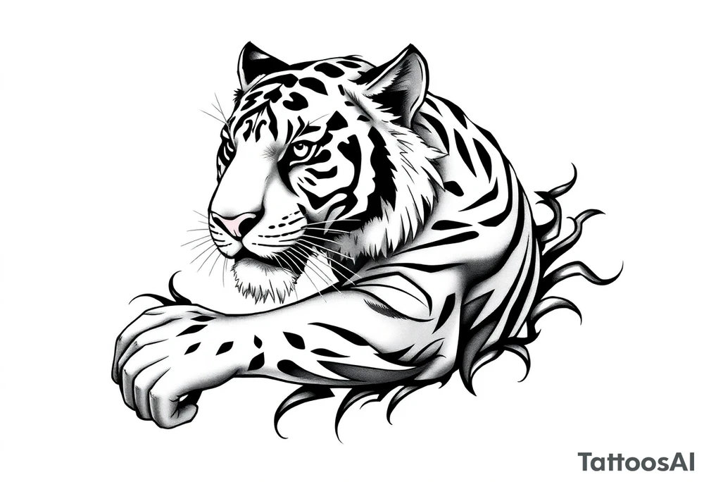 powerful majestic tiger with an extended sleeve design tattoo idea