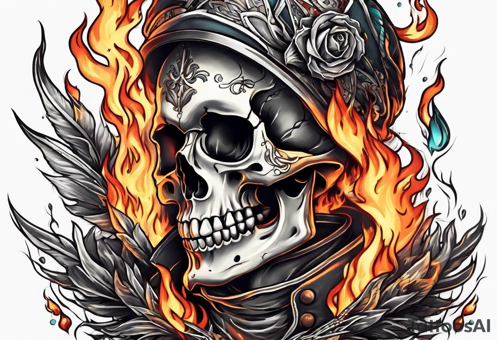 a full body skeleton on fire tattoo idea