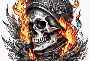 a full body skeleton on fire tattoo idea