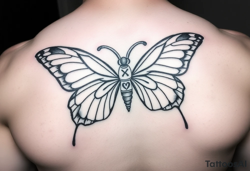 aries zodiac sign turned into a butterfly with the names terri and justo incorporated tattoo idea