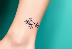 A delicate infinity symbol with intertwined vines, wrapped around the word "family," tattoo idea