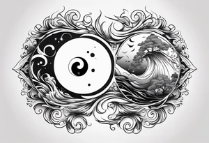 Yin Yang of fire and water together with technology and nature tattoo idea