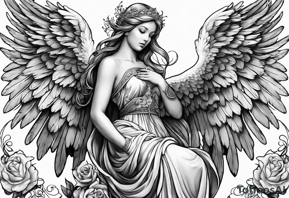 Praying angel with doves full sleeve tattoo idea