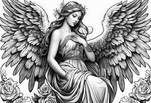 Praying angel with doves full sleeve tattoo idea