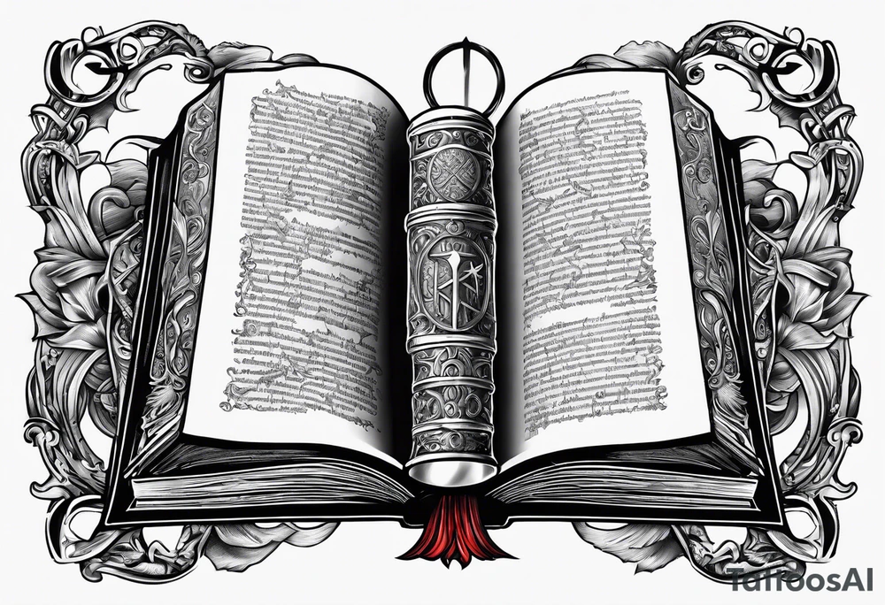 An opened bible with a battle Axe tattoo idea