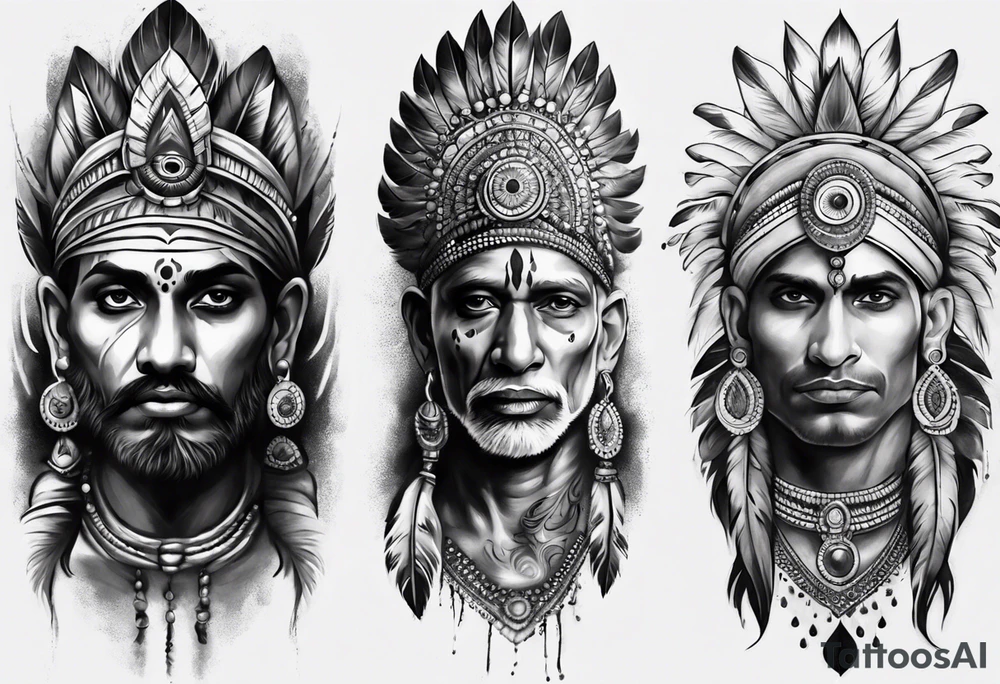 indian man realistic leg sleeve tattoo idea