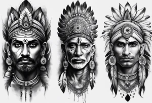 indian man realistic leg sleeve tattoo idea