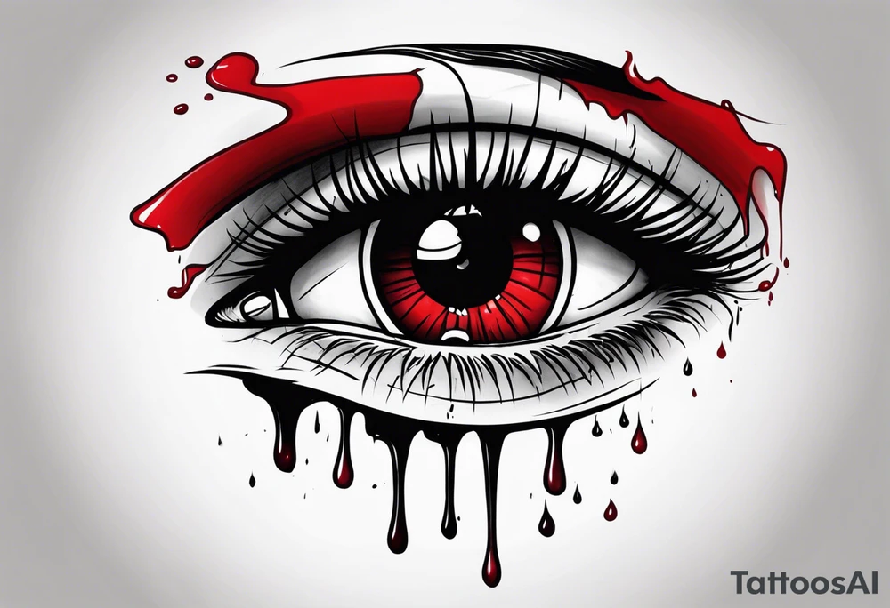 Bleeding tear flows to down from red eye sleeve tattoo design tattoo idea