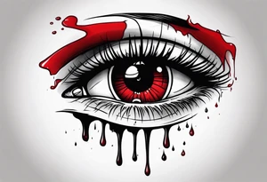 Bleeding tear flows to down from red eye sleeve tattoo design tattoo idea